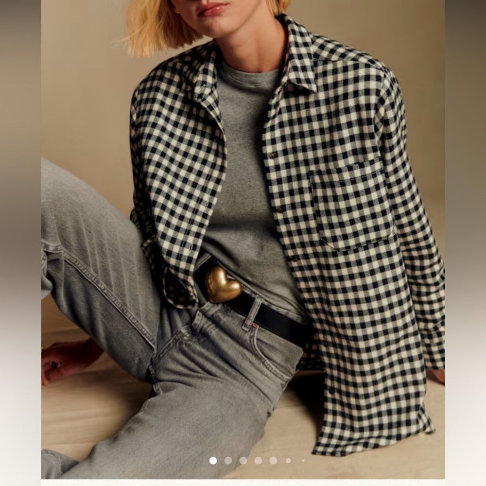 WEWOREWHAT | XXS / XS | cream & black boyfriend shirt  buffalo plaid boyfriend